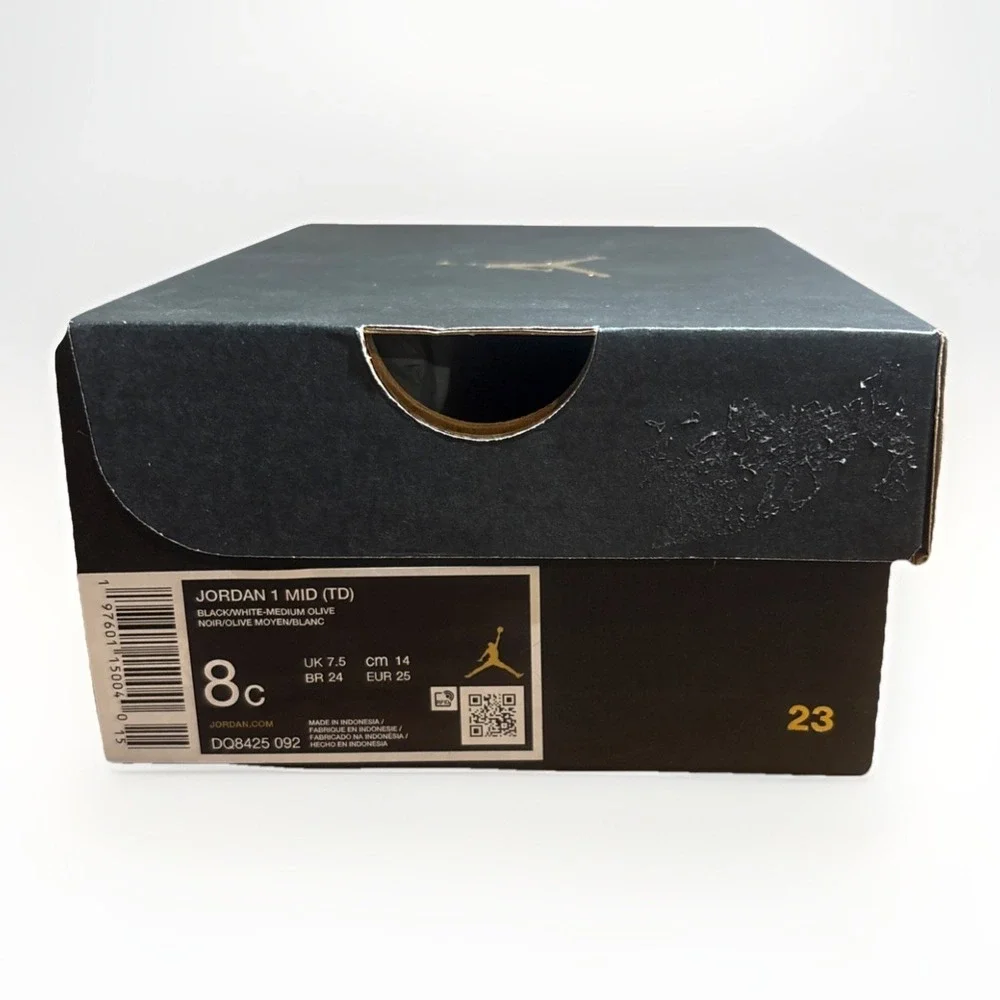*NEW* TODDLER BABY NIKE AIR JORDAN 1 MID (TD) BLACK/WHITE-OLIVE (DQ8425 092) 8c